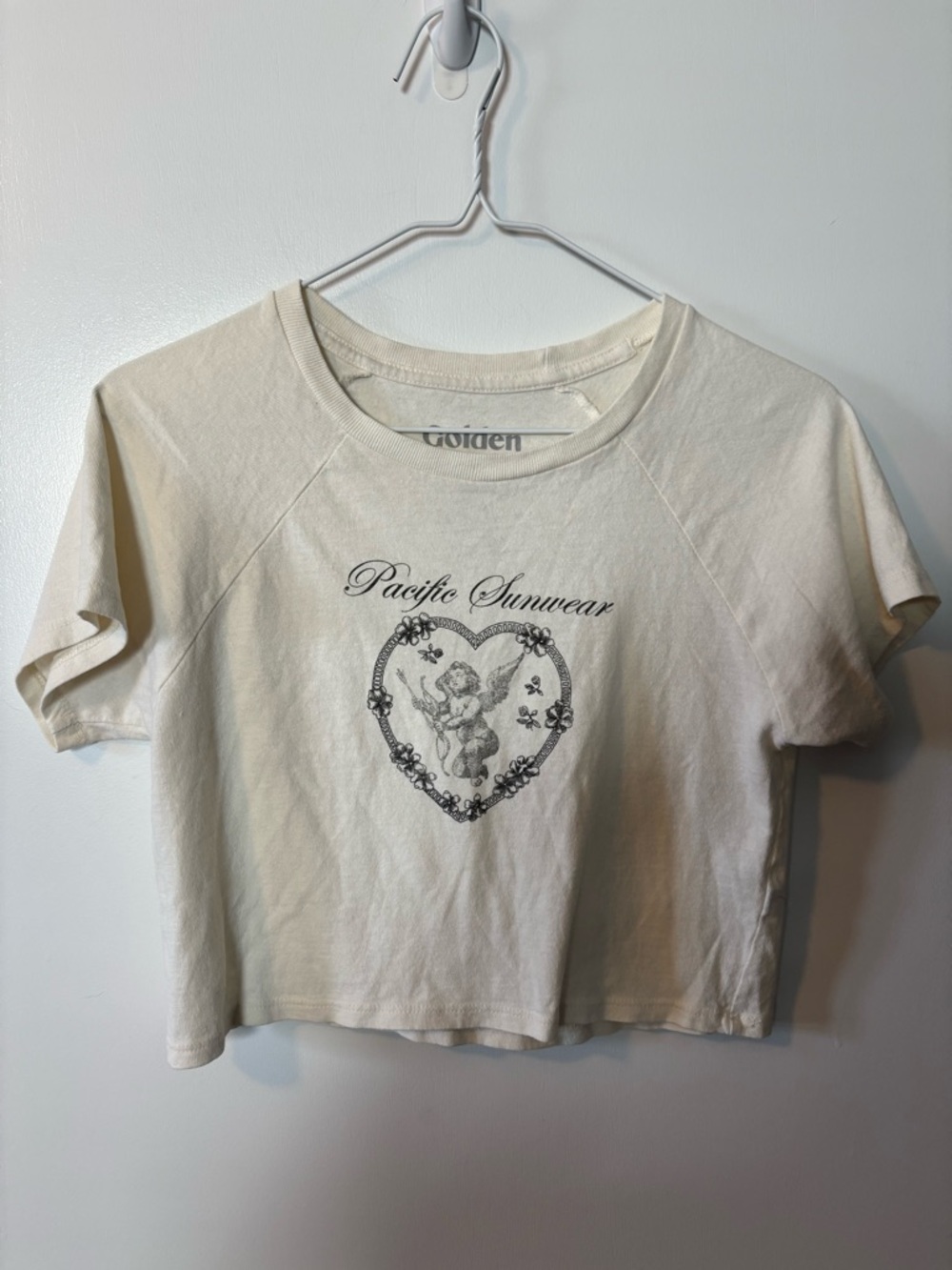 Golden Hour Women’s Medium Cream Graphic Cropped Tee Cottagecore Girly Chic
